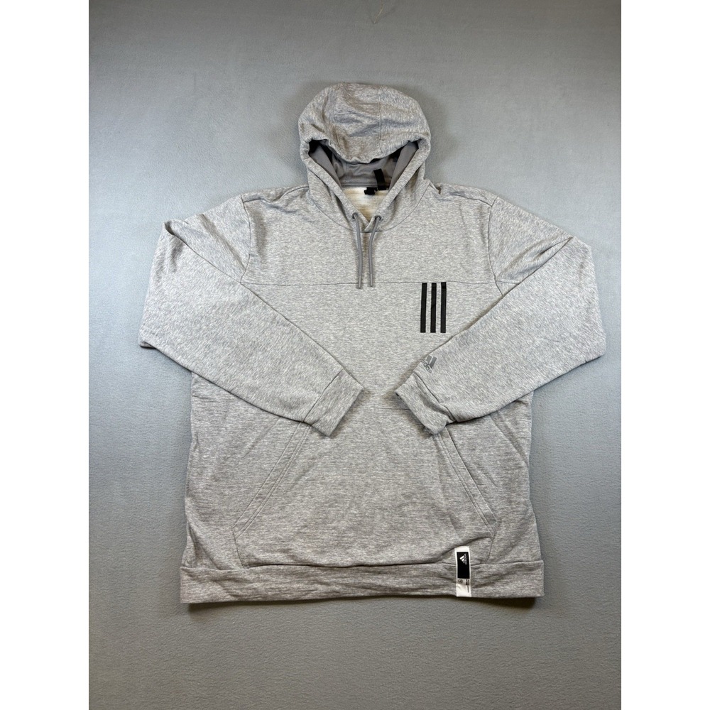 Adidas Hoodie Men's XL Gray Pullover Sweatshirt 3 Bar Logo Kangaroo Pocket